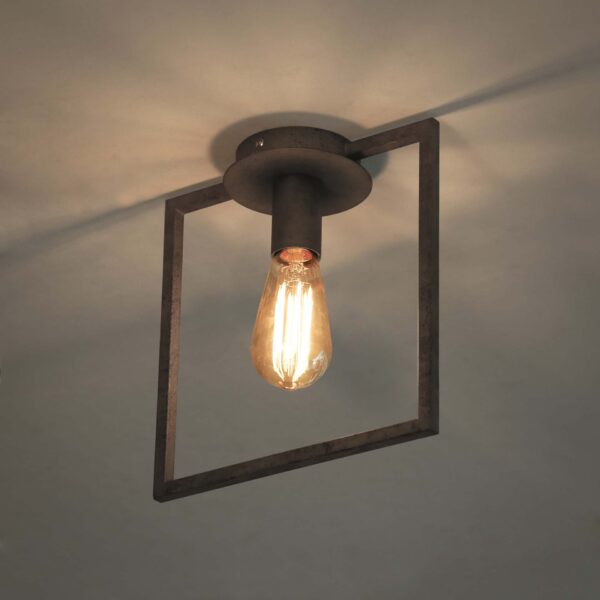 D - Plafondlamp Industrieel - 1 Lamp - Vierkant Frame - Grijs/Zwart