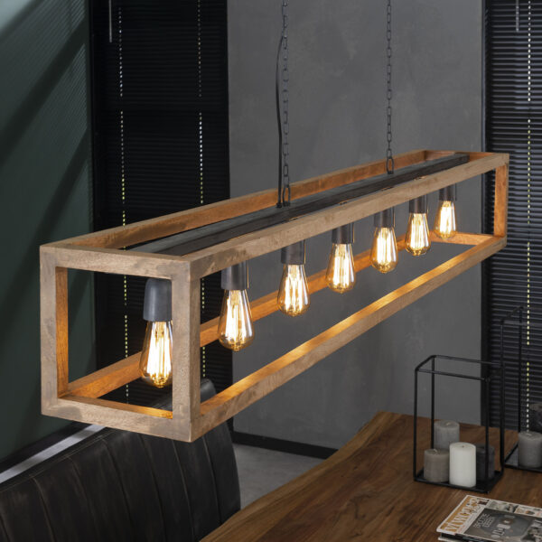D - Hoyz - Hanglamp - 7 armatuur punten - Mango Houten Frame - Rechthoekig