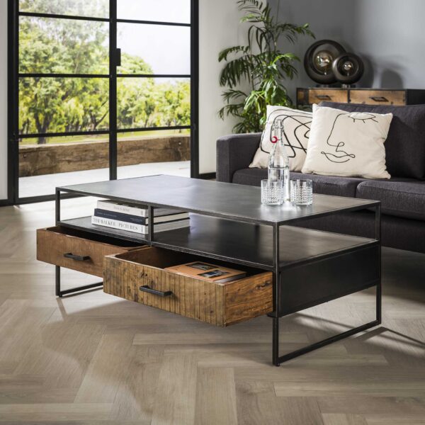D - Hoyz - Salontafel Blend - 2 Lades - Zwart Metaal - 125x60x45cm