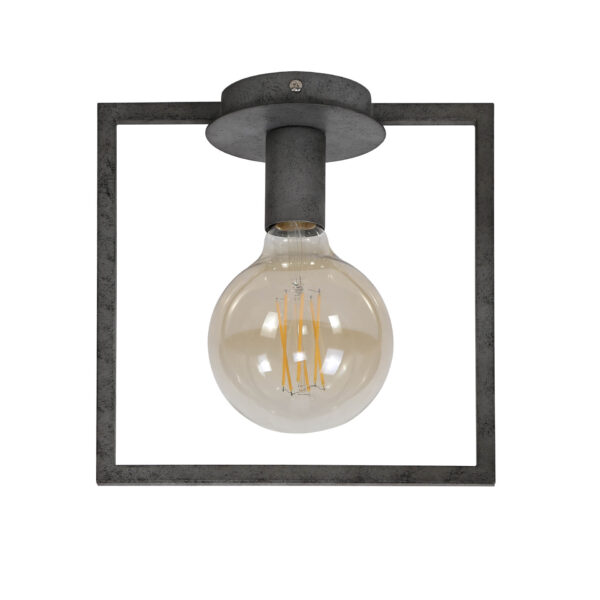 D - Plafondlamp Industrieel - 1 Lamp - Vierkant Frame - Grijs/Zwart