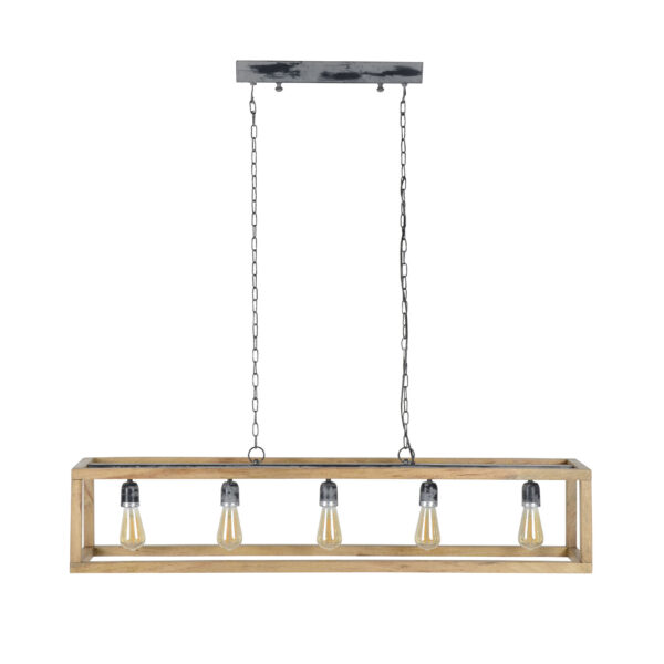 D - Hoyz - Hanglamp - 5 armatuur punten - Mango Houten Frame - Rechthoekig