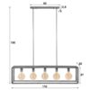 D - Hoyz - Hanglamp - 5 Armatuur Punten - Stalen Frame 45 graden - Vintage Look