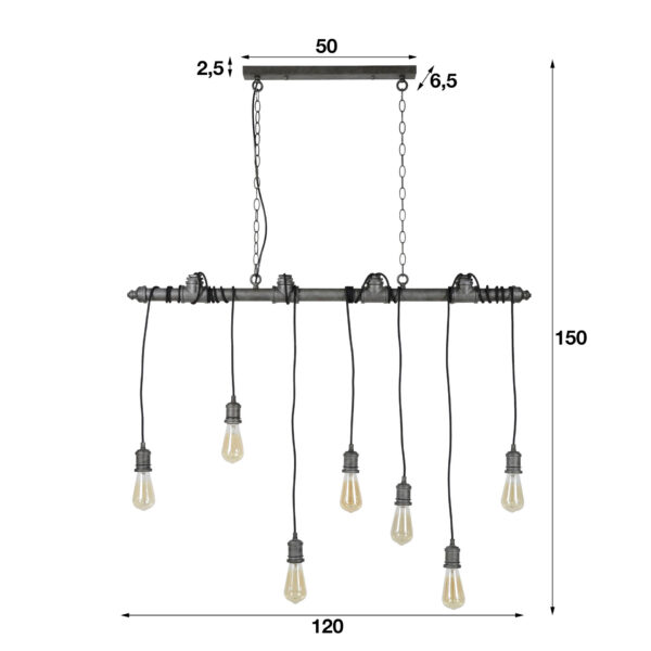 D - Hoyz - Hanglamp Industrial Tube - 7xØ12 - Grijs/Zwart
