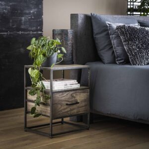 D - Hoyz - Nachtkastje Turf - 1 Lade - Hout - Bruin/Grijs