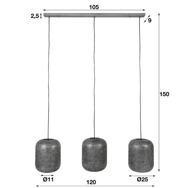 D - Hoyz - Hanglamp Etch - 3 Lampen - 120x25x150