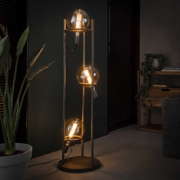D - Vloerlamp Industrieel - 3 Lampen - Saturn - Ø20 Lichtbron - Grijs/Zwart