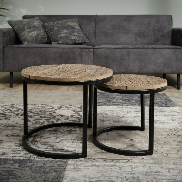 980a-cb62-4399-abfc-eed70999564f.jpg D - Hoyz - Bijzettafel set van 2 - Rond/Halfrond Frame - Bruin