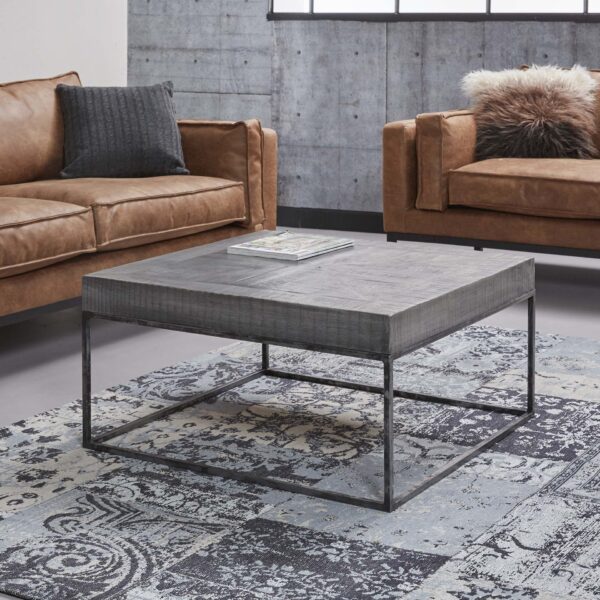 D - Hoyz- Salontafel Grado - Grijs Afgewerkt - Mangohout - 80x80x40cm