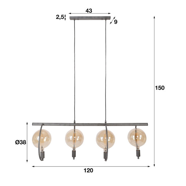 D - Hoyz - Hanglamp Chop XL - 4 Lampen - Zilverkleurig