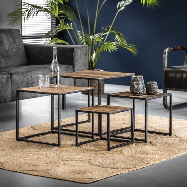 D - Hoyz - Salontafels Float - Set van 4 Stuks - Hardhout - Vierkant