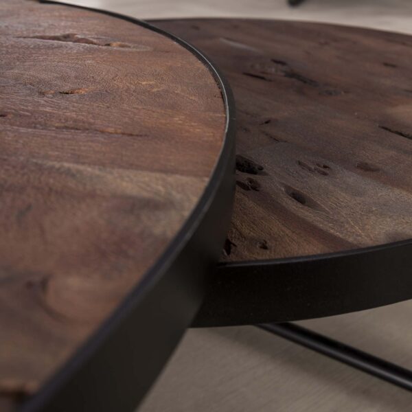 D - Hoyz - Salontafel Acaciahout - Ø90 - Dark Wash - Set van 2 - 90x90x35