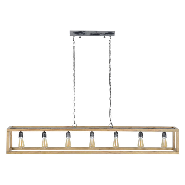 D - Hoyz - Hanglamp - 7 armatuur punten - Mango Houten Frame - Rechthoekig