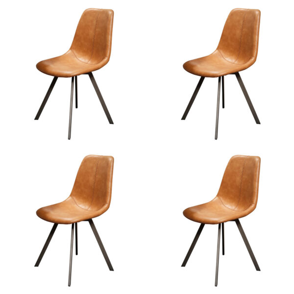 Hoyz - Stoel zig-zag patroon - Bruin - PU leder - 4 stuks