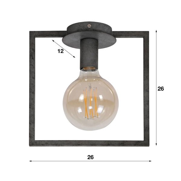 D - Plafondlamp Industrieel - 1 Lamp - Vierkant Frame - Grijs/Zwart