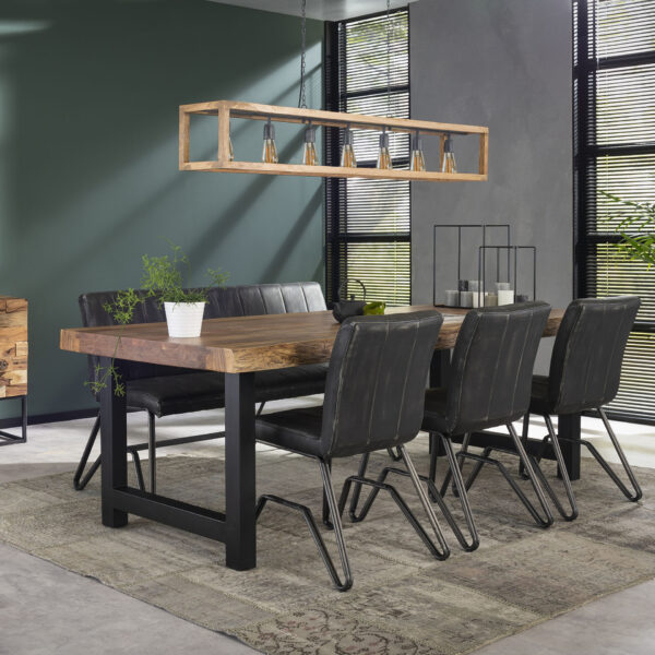 D - Hoyz -Eetkamertafel Boomstam - Hout - Bruin - Metaal Onderstel - 200x100x77