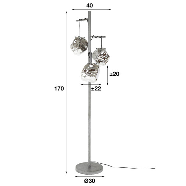 D - Hoyz - Vloerlamp Rock - 3 Lampen - Zwart/Grijs - 47x47x170