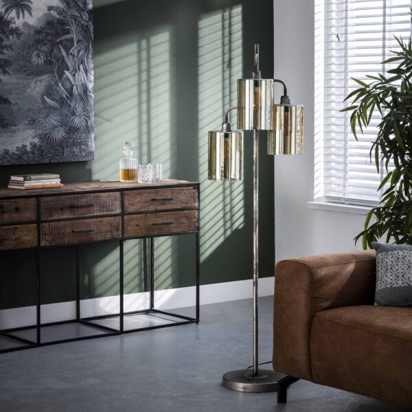 D - Hoyz - Hanglamp Kelk met 3 lampen - Amber Glas - 150cm Hoog