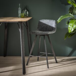 D - Hoyz Barstoel 2x Stiknaad - WAX PU - Platte buis - Zwart - per 4 stuks