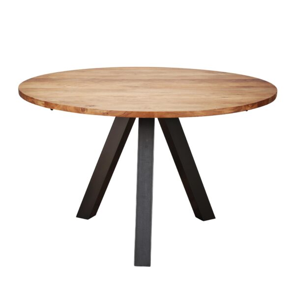 b282-e0ff-410d-8278-8312492a6c9c.jpg D - Eetkamertafel blad rond - Eettafel Acacia hout - Stalen Driepoot - 5 Personen - Ø120