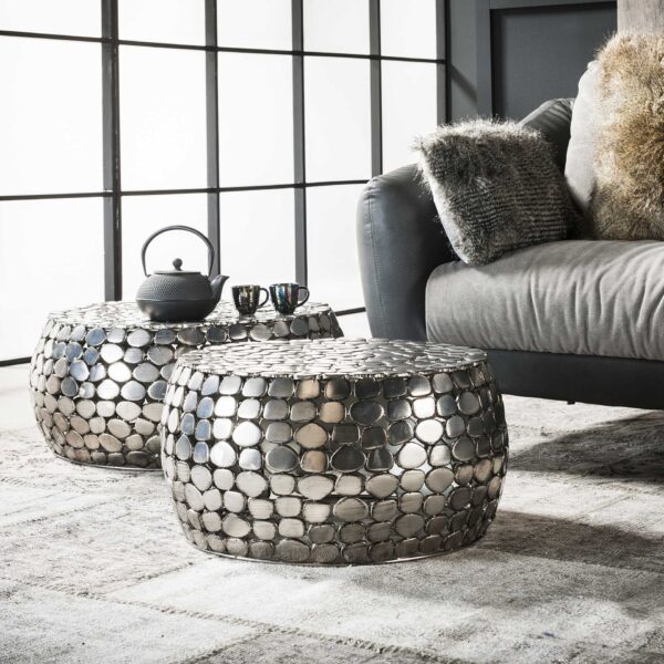 D - Hoyz - Salontafel Jackstone - Antiek Nikkel - Set van 2 - 66x66x30