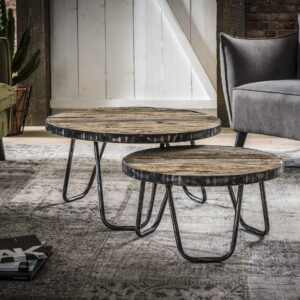 D - Salontafel set/2 rond/metalen rand IS ER NIET MEER