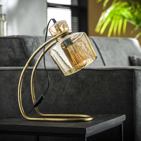 b6fa-d670-4482-a9ee-57c90d2d514c.jpg D - Hoyz - Tafellamp Sledepoot - Vintage Taffellamp - Industrieel - Metaal en Glas