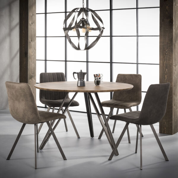 D - Hoyz Collection - Eetkamertafel blad rond - Eettafel Eiken - Staal Frame - Voor 4 Personen - Ø120