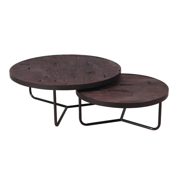 D - Hoyz - Salontafel Acaciahout - Ø90 - Dark Wash - Set van 2 - 90x90x35