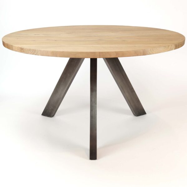 bebd-9d99-41af-9e49-5bc0473ee6e2.jpg D - Hoyz Collection - Eetkamertafel Blad Rond - Acaciahout - RVS - voor 5 Personen - Ø120