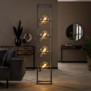 D - Vloerlamp Giant Square XL - 4 Lampen - Staande Lamp - Grijs/Zwart