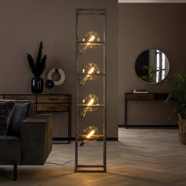 D - Vloerlamp Giant Square XL - 4 Lampen - Staande Lamp - Grijs/Zwart