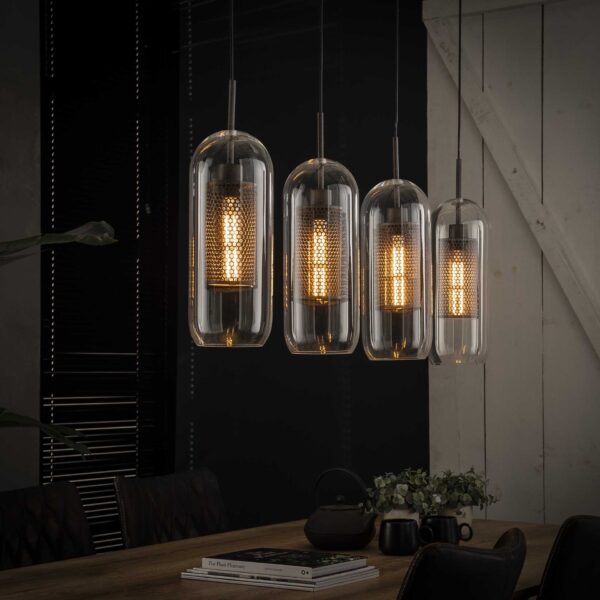D - Hoyz - Hanglamp - 4xØ15 - Van Glas en Geperforeerd Staal