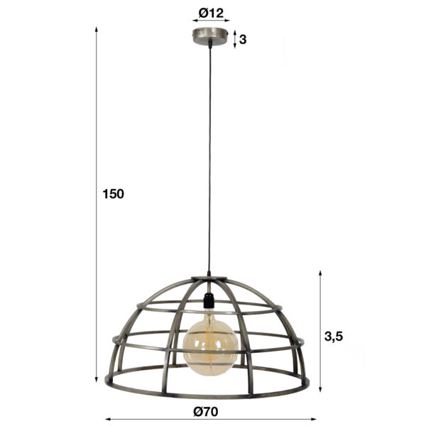 D - Hoyz - Hanglamp Dome - Ø70 - Metalen Frame - 70x70x150
