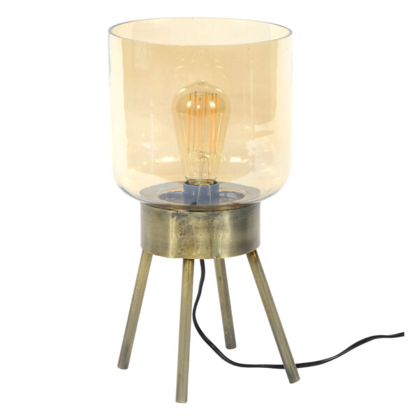 ce77-0f40-4c0c-a793-6f375413e75a.jpg D - Hoyz - Tafellamp Amber - Vintage Tafellamp van Metaal en Glas - Goudkleurig