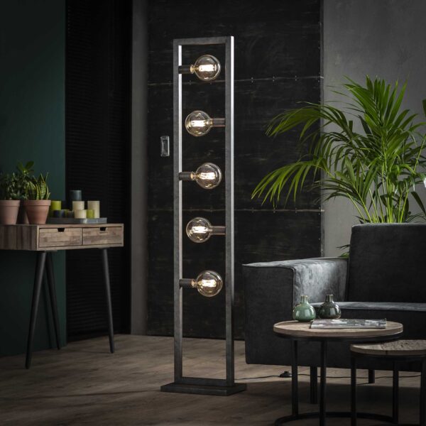 D - Vloerlamp Industrieel - 5 Lampen - Steps Collectie - Zwart/Grijs