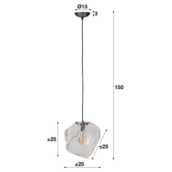D - Hoyz - Hanglamp Rock Clear - 1 Lamp - Lamp in Rots - Industrieel