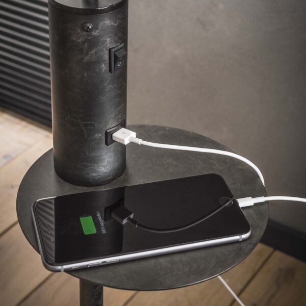 d339-b56b-4dd6-92d3-d66dae4bb785.jpg D - Industriele Vloerlamp met USB-Poort - 160 cm - Grijs/Zwart