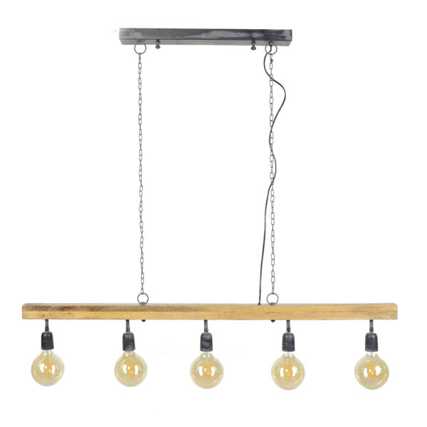 D - Hoyz - Hanglamp - 5 armatuur punten - MangoHouten Balk - 135x5 cm