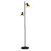 D - Vloerlamp Industrieel - 2 Lampen - Mat Zwart - Goud