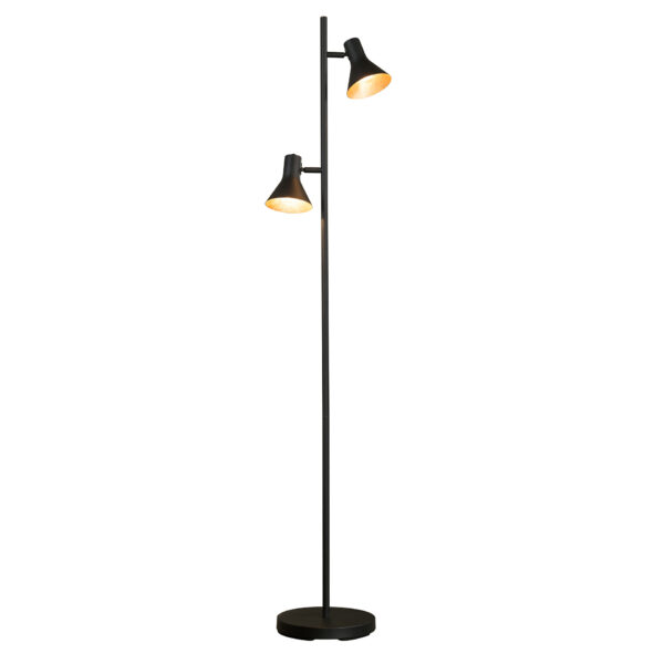 D - Vloerlamp Industrieel - 2 Lampen - Mat Zwart - Goud