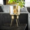 dcd1-4c0b-4351-9a76-22a79b35600e.jpg D - Hoyz - Tafellamp Amber - Vintage Tafellamp van Metaal en Glas - Goudkleurig