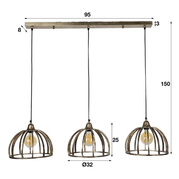 D - Hanglamp Ribben Zandgegoten - 3xØ30 - Industrieel - Grijs/Zwart