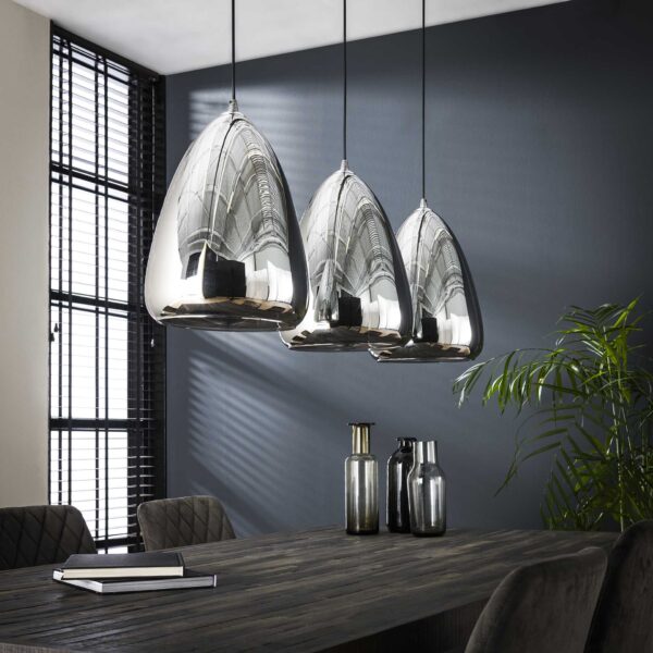 D - Hoyz - Industriele Hanglamp - 3 Lampen - Silver Pearl Glas