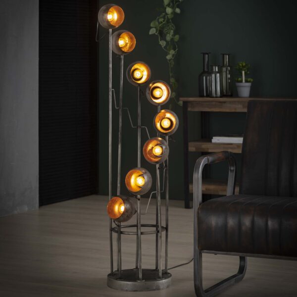 D - Industriele Vloerlamp - 8 Lampen - Spiralo - Vintage - Zwart