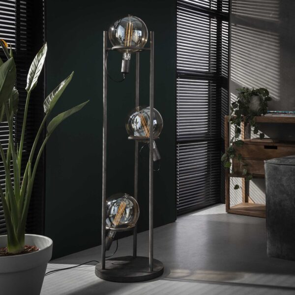 D - Vloerlamp Industrieel - 3 Lampen - Saturn - Ø20 Lichtbron - Grijs/Zwart