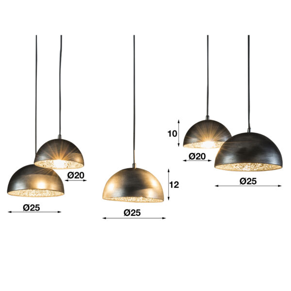 D - Hoyz - Hanglamp - 5 Hanglampen - Zilverkleurige Spiegels Binnenzijde