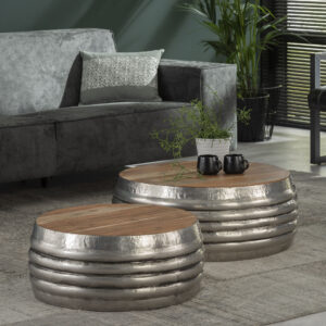 e7f5-3b30-4f25-a531-f005c8030262.jpg D - Hoyz - Salontafels - Set van 2 - Zilver - Bruin - Hout - Metaal - 76x76x31