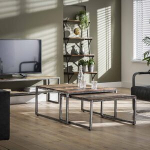 D - Hoyz - Salontafel - 80x80x40 - Bruin/Grijs - Set van 2 - Hout