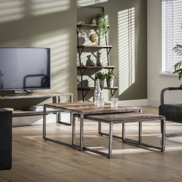 D - Hoyz - Salontafel - 80x80x40 - Bruin/Grijs - Set van 2 - Hout