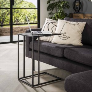D - Laptoptafel Blend - Hout - Metaal - Bijzettafel - Bruin - Grijs